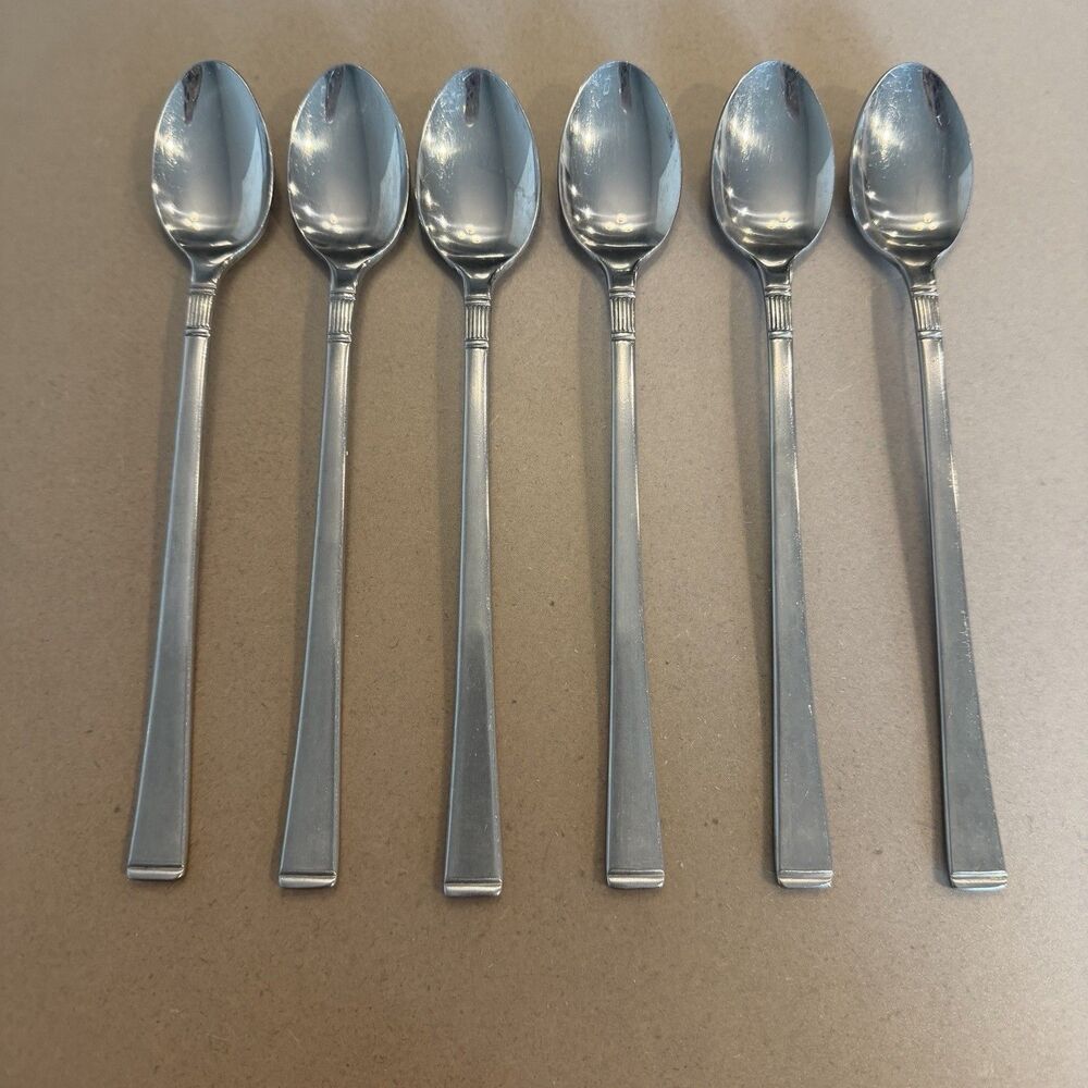 Doric‎ Japan MCM Stainless Lot Of 6 Long Tea Spoons Mid Century Modern Flatwear